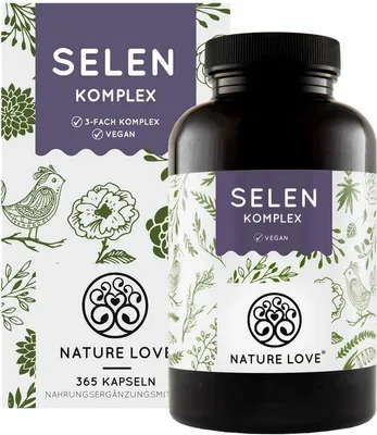Produktbild von Nature Love® Selen Komplex Vegan | 365 Kapseln | 200µg Selen je Kapsel | 3-fach Komplex | hochdosiert | ohne Stearat