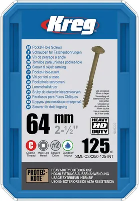 Produktbild von Kreg HD Pocket-Hole Schrauben 64 mm, Protec-Kote, Maxi-Loc, Grobgewinde - 125Stk.