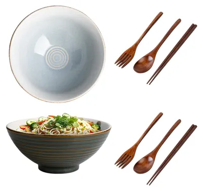 Ramen-Kom-Set 1200 ml, 20 cm, Keramik, grau