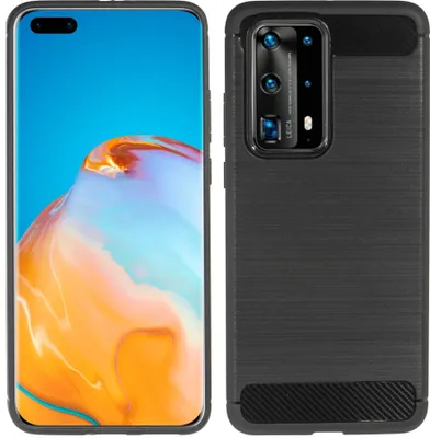 Produktbild von cofi1453® Silikon Hülle Bumper Carbon kompatibel mit HUAWEI P40 PRO Case TPU Soft Handyhülle Cover Schutzhülle Schwarz