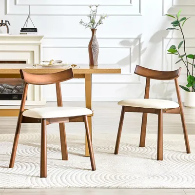 Immagine prodotto di Set di 2 sedie da pranzo con schienale, struttura in legno, ideali per cucina o sala da pranzo, colore bianco