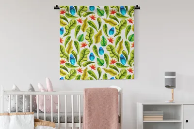Produktbild von MuchoWow® Wandteppich Wandbehang Blumen - Dschungel - Blätter 90x90 cm Tapisserie Dekoration Wandtuch - Wandaufhänger