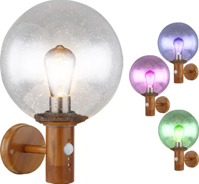Produktbild von RGB LED Wandleuchte, Holzoptik, Bewegungsmelder, H 37 cm
