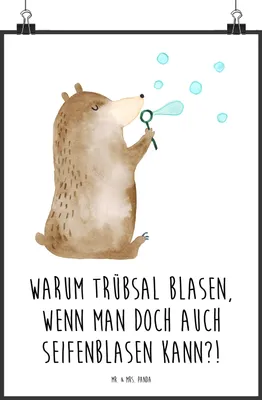 Produktbild von Mr. & Mrs. Panda Bild Bär Seifenblasen DIN A4 - Weiß - Geschenk, Wandbild, wanddeko, Teddy, Plakat, Lustig Sein Glücklich Traurig Happy, drucke