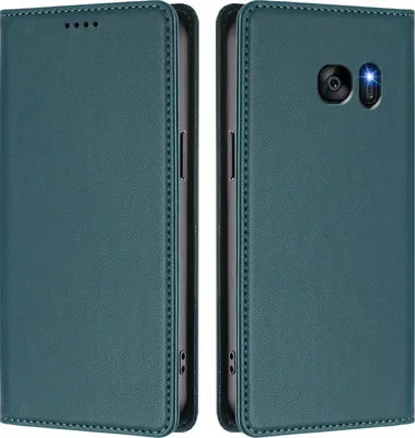 Image de Étui en cuir pour Samsung Galaxy S7, étui à rabat magnétique en cuirPolyuréthaneavec support, vert