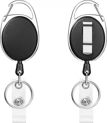 Produktbild von Einziehbarer Schlüsselring, Satz von 2 einziehbarer Abzeichen Rolle, Lanyard ausziehbar, Karabiner und Gürtelclip, für ID Abzeichen Halter, Kartenhalter, Schlüsselkarten