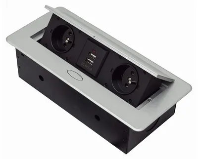 Immagine prodotto di Adelid, presa da incasso per piani di lavoro, colore argento, 2 prese Schuko, 2 porte USB