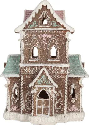Produktbild von Clayre & Eef Lebkuchenhaus mit LED 15x12x20 cm Braun Kunststoff
