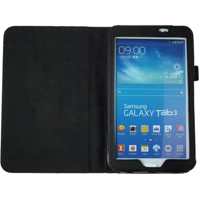 Produktbild von PhoneNatic Kunst-Lederhülle kompatibel mit Samsung Galaxy Tab 3 7.0 - Wallet schwarz + 2 Schutzfolien