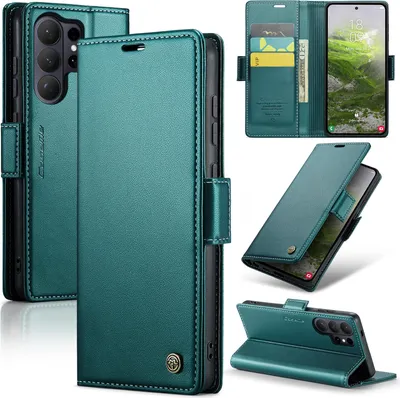 Produktbild von Lederhülle für Samsung Galaxy S26 Ultra Brieftasche Kartenfach Schutzhülle mit Standfunktion Grün