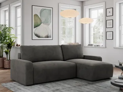 Produktbild von Velvet Stoff, Velvet Couch, Sofa mit Schlaffunktion und Bettkasten, Schlafsofa Velvet, Couchgarnitur Ecke Bettcouch, Velvet Stoff - ARGOS - Dunkelgrau Velvet