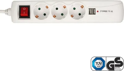 Immagine prodotto di InLine® 16451R Striscia di prese, contatto di terra a 3 vie, 2x USB, con interruttore, 1,5 m, bianco