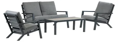 Produktbild von Sessel-Sofa -Lounge-Set Bezano | 2-Sitzer | Mattschwarz / Grau | Aluminium