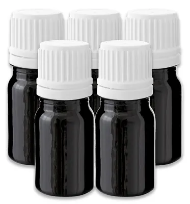 Produktbild von 5x Schwarze Glasflasche 5 ml mit weißem Pinsel - Tropfflasche