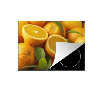 Produktbild von KitchenYeah© Herdabdeckplatte Orange - Blatt - Frucht , 77x59cm, Küche Deko, Glaskeramikkochfeld Herdabdeckung, Abdeckplatte fùr Kochfeld
