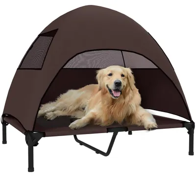 Produktbild von Hundeliege Outdoor mit Dach, Erhöhtes Hundebett für Große Hunde, 91 x 76 x 90 cm, Kaffee