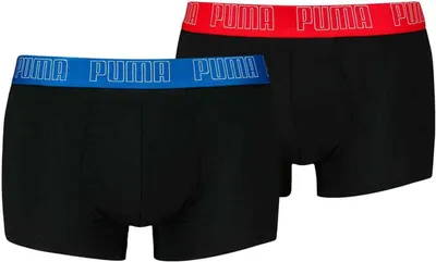 Produktbild von PUMA Herren Boxershorts, 2er Pack - Everyday Trunks 2P, Baumwolle Stretch, einfarbig Schwarz/Blau/Rot L