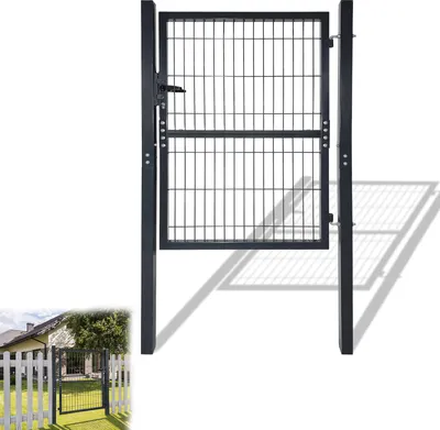 Produktbild von UISEBRT 125 x 100 cm Gartentür Gartentor Anthrazit mit Schloss und Griff Starker Stahl Hoftor Gartentore Zauntor Zauntür Gartentür Gartenzaun