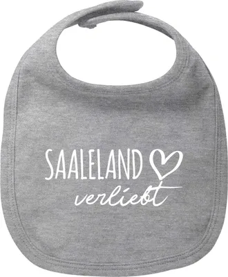 Produktbild von Huuraa Baby Lätzchen Saaleland verliebt Heather Grey Klettverschluss  Baumwolle Latz Geschenkidee