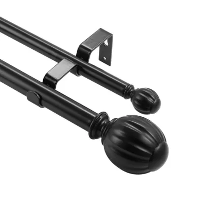 Zdjęcie produktu dla Drążki do zasłon, 2-biegowe, regulowane 92-183 cm - Z zaokrągloną głowicą kulową i wspornikami - Dekoracja okien - Okna w salonie i sypialni - Czarny