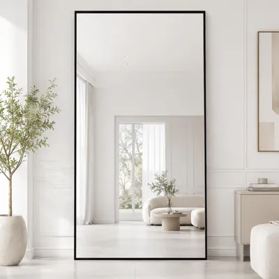 Produktbild von Vortisys 198 x 89 cm Rechteckiger Ganzkörperspiegel Rahmen aus Aluminiumlegierung Gehärtetes Glas Geeignet für Schlafzimmer und Wohnzimmer Schwarz