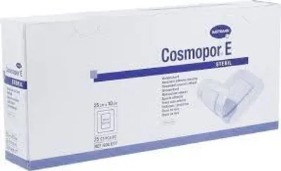 A product box for Hartmann Cosmopor E Adhesive Bandages.
