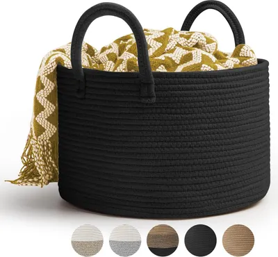 Zdjęcie produktu dla Duży bawełniany kosz na pranie - 32L - Kosz do przechowywania - Czarny - D40 x H25 CM