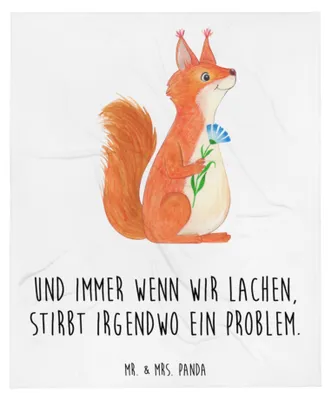 Produktbild von Mr. & Mrs. Panda Decke Eichhörnchen Blume - Weiß - Geschenk, Plaid, Spaß, Kunstfelldecke, Lustige Sprüche, Bettdecke, Eichhorn, Spruch Positiv, Lachen, Tagesdecke