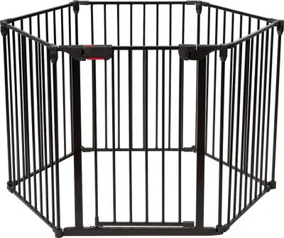 Produktbild von Kaminschutzgitter Laufstallgitter mit Tür Faltbar, Welpenlaufstall Absperrgitter, Treppengitter Türschutzgitter, Schutzgitter Hundeabsperrgitte Raus Eisen (Schwarz)
