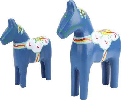 Obrázok produktu pre 2ks Ručne maľované švédske drevené figúrky koní Dalecarlian Horse Ornaments for Home Wedding Supplies Blue