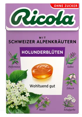 Obrázek produktu pro Ricola Bezový květ bez cukru Švýcarské bylinky v krabičce 50g