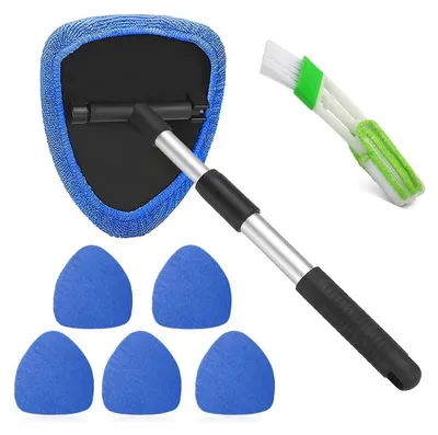 Produktbild von Glasreiniger mit 6 Mikrofasertüchern und Teleskopbürste Blau