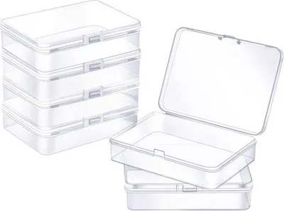 Produktbild von Plastische Rechtefformige Opbergboxen mit Klapdeckel, transparent, 6er Pack, 10,5*7,5*2,5 cm