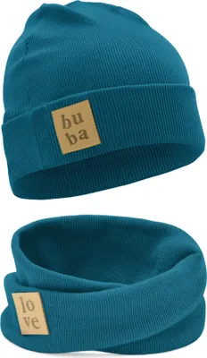 Produktbild von Bubalove | Kinder Beanie Mütze | Loop Schal | SET | Blau | 56-60 cm | Frühling | Kindermützen für Jungen und Mädchen