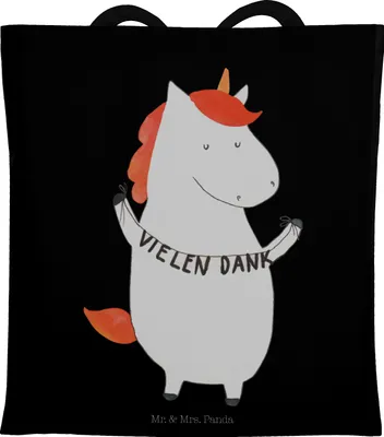 Produktbild von Mr. & Mrs. Panda Tote Bag Einhorn Dankeschön - Schwarz - Geschenk, Danke, Tasche, Schultasche, Danksagung, Einhörner, Laptoptasche, Einkaufstüte, Unicorn, Jutebeutel