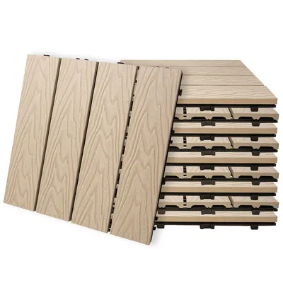 Produktbild von 4iQ WPC Terrassenfliesen Beige 30x30 cm – 10er Set (0,9 m²) – Klickfliesen Balkon Terrasse Garten – wetterfest 2 cm
