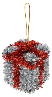 Imagen del producto de Adorno navideño de Clayre & Eef, forma de regalo, 6 cm, color plateado, plástico