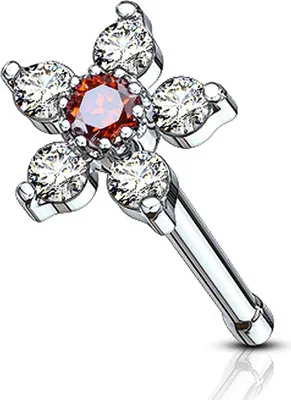 Produktbild von Nasenpiercing Stecker Blume Blüte Nasenstecker Stift Nasen Piercing Zirkonia Kristalle Autiga® silber-rot