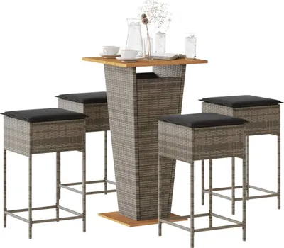 Produktbild von Möbel 5-tlg. Gartenbar-Set mit Kissen Grau Poly Rattan - Gartenmöbelgarnituren 3261479