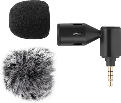 Produktbild von Mini-Plug-in-Smartphone-Mikrofon Handy-Mikrofon Nierentonabnehmer 3,5-mm-TRRS-Stecker 90¡ã-Winkel einstellbar mit 2 Stueck Windschutz fuer Smartphone-Live-Streaming Vlog Online-Singen