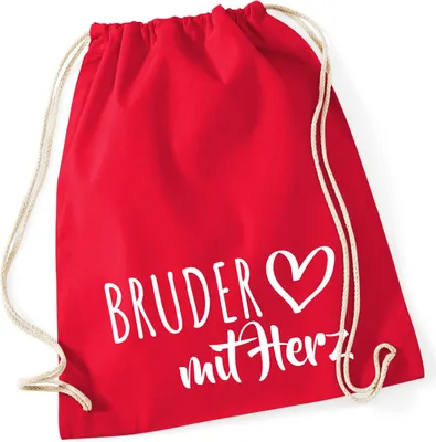 Produktbild von Huuraa Turnbeutel Bruder mit Herz 12 Liter Classic Red Baumwolle Rucksack Geschenkidee
