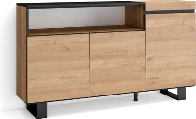 Produktbild von Sideboard, Highboard, 150x35x87cm, 3 Türen, Industriedesign, Eiche Schwarz