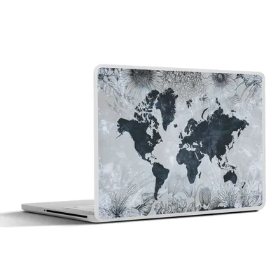 Produktbild von MuchoWow® Laptop Aufkleber Sticker Cover Weltkarte - Blumen - Vintage 32.5x23.5 cm - Sticker für Laptop - Selbstklebend