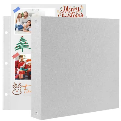 Immagine prodotto di Album fotografico/scrapbook, formato 22x22 cm, rivestito in lino grigio, con 40 pagine da personalizzare