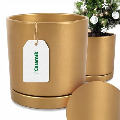 Obrázek produktu pro Ceramik Keramický květináč s podmisku zlatý 15cm