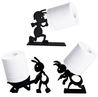 Produktbild von 3-teiliger Toilettenpapierhalter in Ameisenform, lustiger Toilettenpapierhalter in Schubkarrenform fürs Badezimmer, freistehend für Bad, Küche, Haus