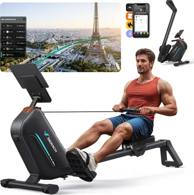 Produktbild von Merach klappbares Rudergerät für Zuhause – leise magnetisch, 16 Stufen, LCD-Display, Bluetooth & Kinomap, Tablet- & Flaschenhalter, bis 158 kg