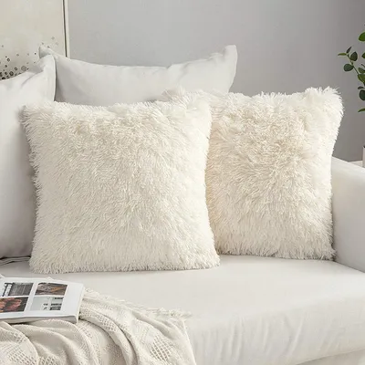 Produktbild von 2er Set Kissenbezš¹ge Kš¹nstlich Pelz Sofakissen Dekorative Dekokissen Kuschelkissen Plš¹schkissen Kuschelig Couchkissen Superweich Kissen Flauschig Kissenbezug fš¹r Sofa
