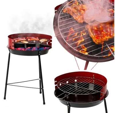 Produktbild von GARDENLINE Holzkohlegrill rund 41 x 33,5 x 46,5 cm, kompakter Grill mit 2-stufiger Höhenverstellung und Windschutz