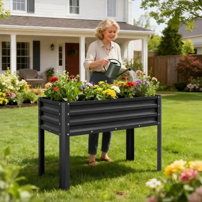 Produktbild von Meulbaty Verzinktes Hochbeet mit Füßen, Metall-Hochbeetkasten für Pflanzen auf Balkon, Terrasse und Garten, 80 cm Höhe